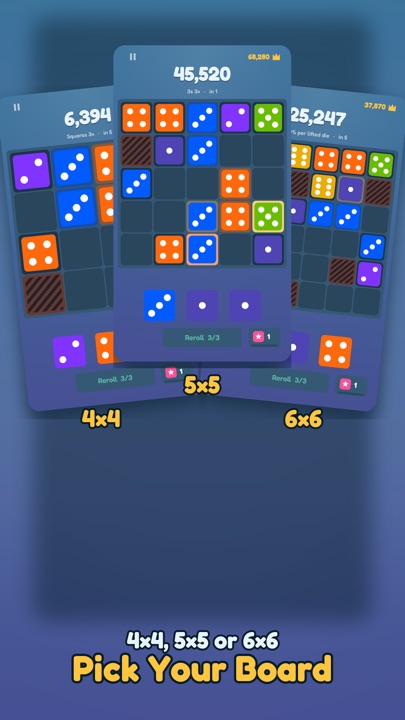 Board sizes 4×4, 5×5 and 6×6